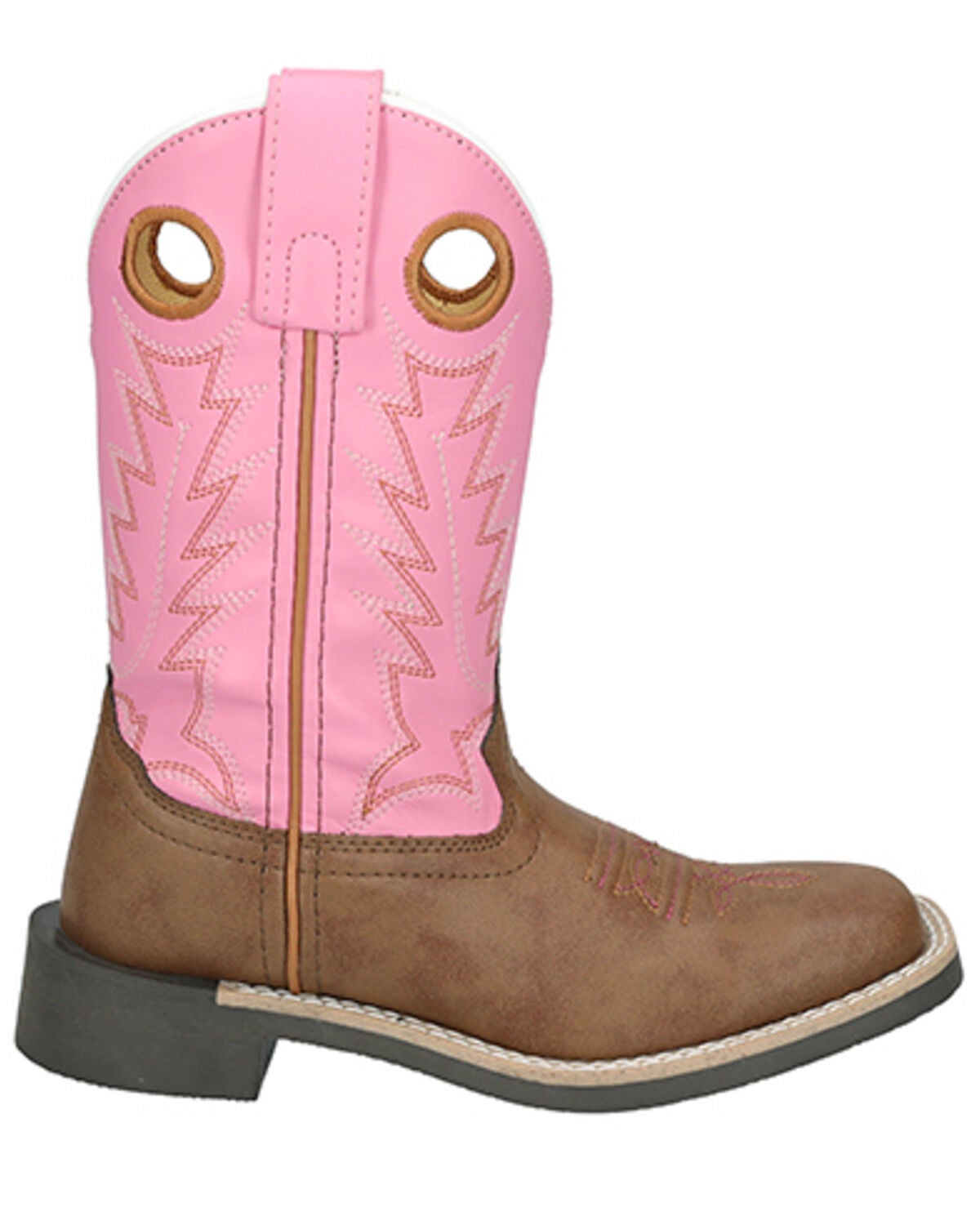 Image #2 - Smoky Mountain Little Girls' El Paso Western Boots - Broad Square Toe, Brown/pink, hi-res