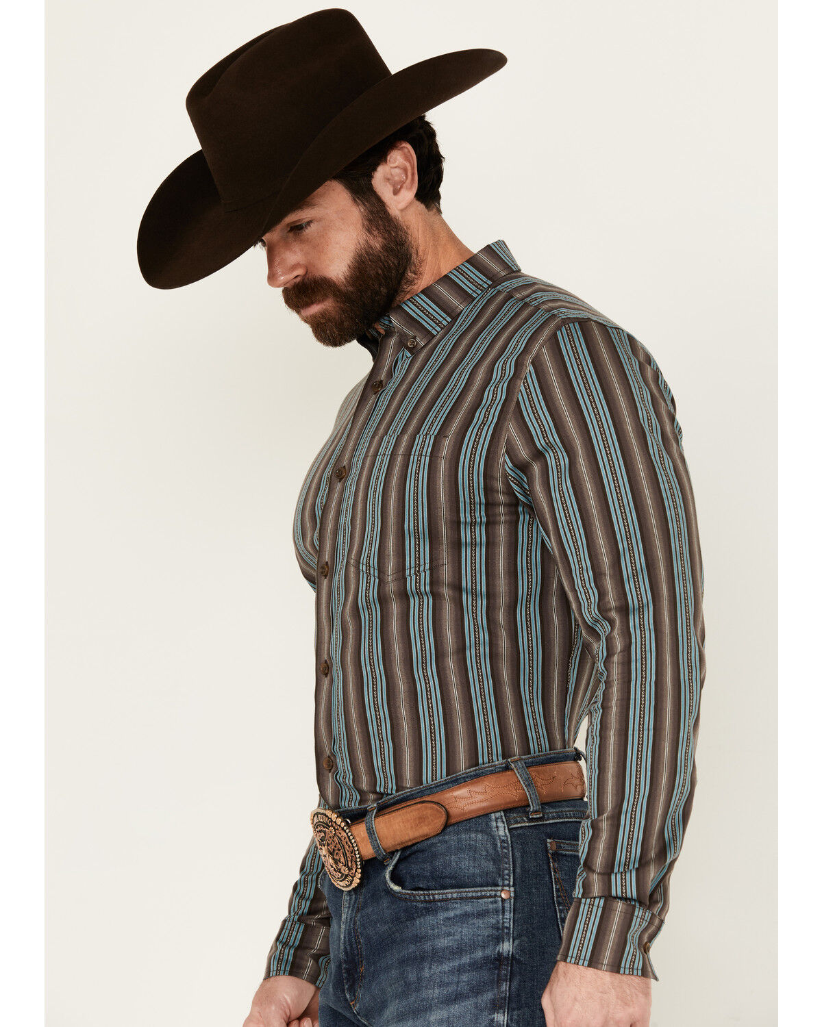 Image #3 - Cody James Men's Boa Dobby Striped Print Long Sleeve Button-Down Stretch Western Shirt, Black, hi-res