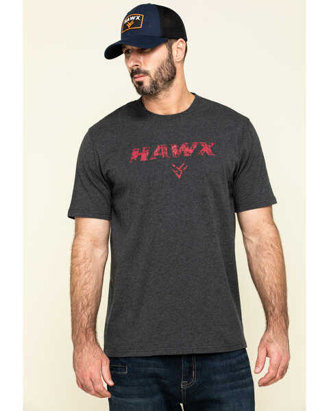 Hawx Men's Gray Back Logo Graphic Work T-Shirt , Charcoal, hi-res