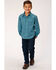 Roper Boys' West Made Turquoise Two Tone Geo Print Long Sleeve Western Shirt , Turquoise, hi-res