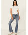 Image #3 - Miss Me Women's Medium Wash Mid Rise Bootcut Floral Pocket Stretch Denim Jeans, Medium Wash, hi-res