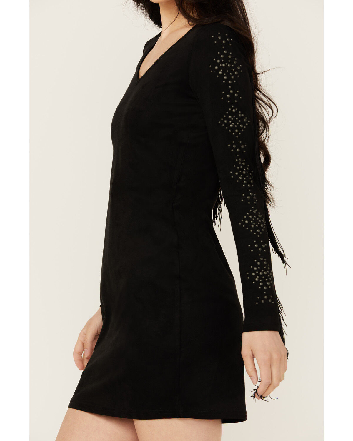 Image #3 - Idyllwind Women's Lois Studded Long Sleeve Fringe Mini Dress, Black, hi-res