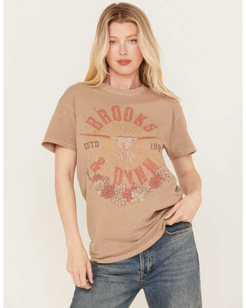 Goodie Two Sleeves Women's Brooks & Dunn Oversized Foil Graphic Tee, Tan, hi-res