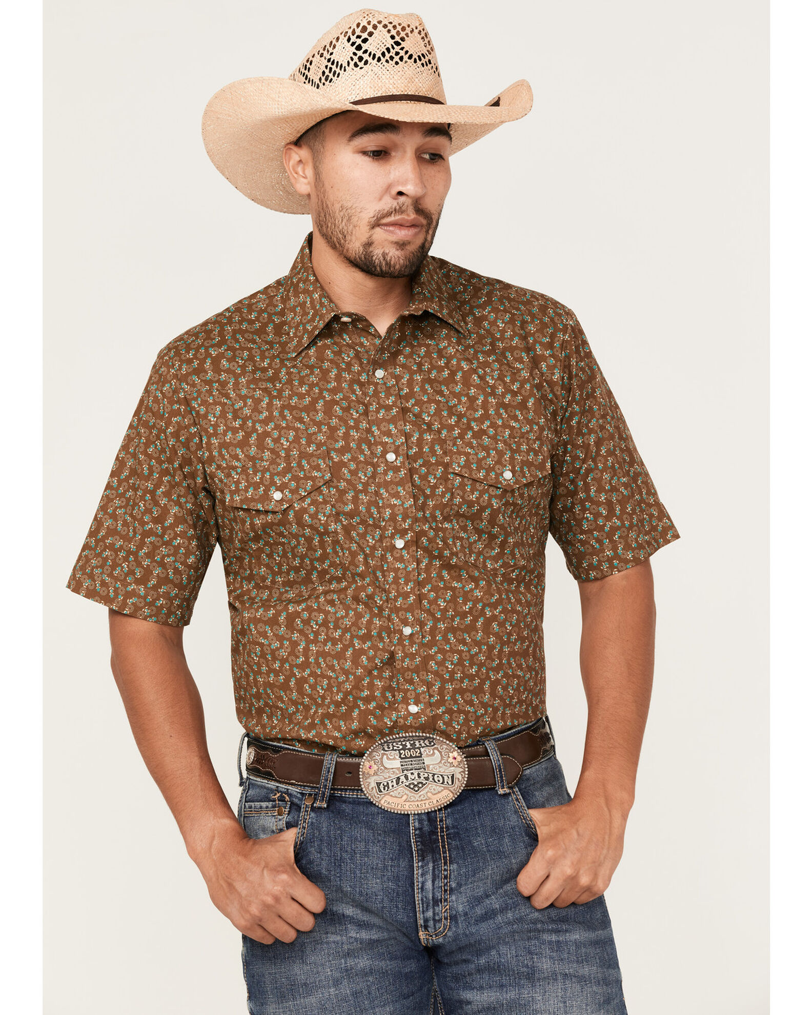 Roper Men s Classic Floral Print Short Sleeve Pearl Snap Western Shirt