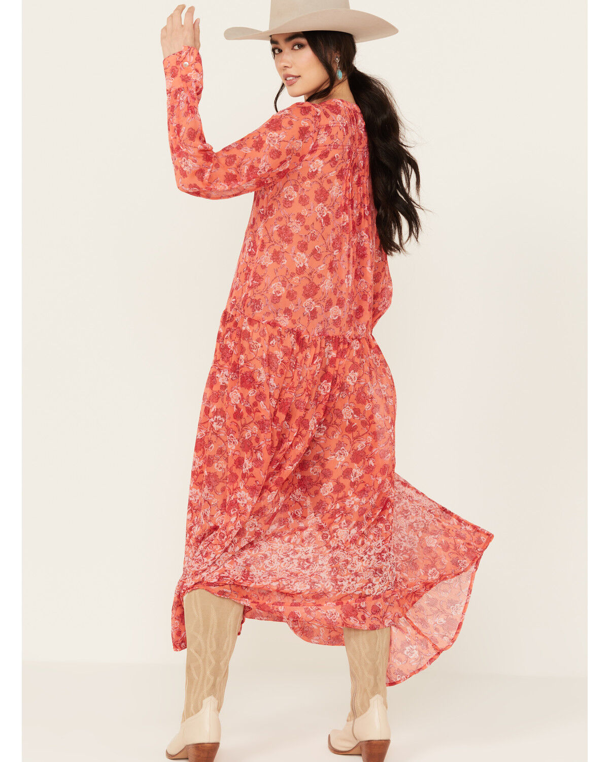 Image #4 - Free People Women's See It Through Floral Long Sleeve Maxi Dress, Red, hi-res