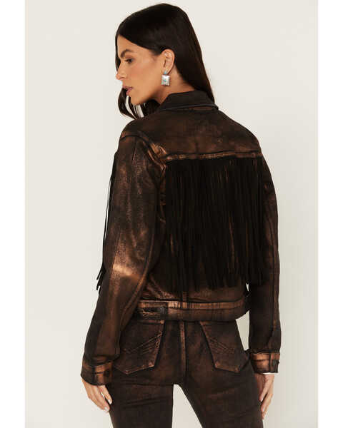 Image #4 - Idyllwind Women's Cropped Fringe Denim Jacket, Dark Brown, hi-res