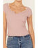 Image #3 - Free People Women's Classic Twist Short Sleeve Tee, Mauve, hi-res