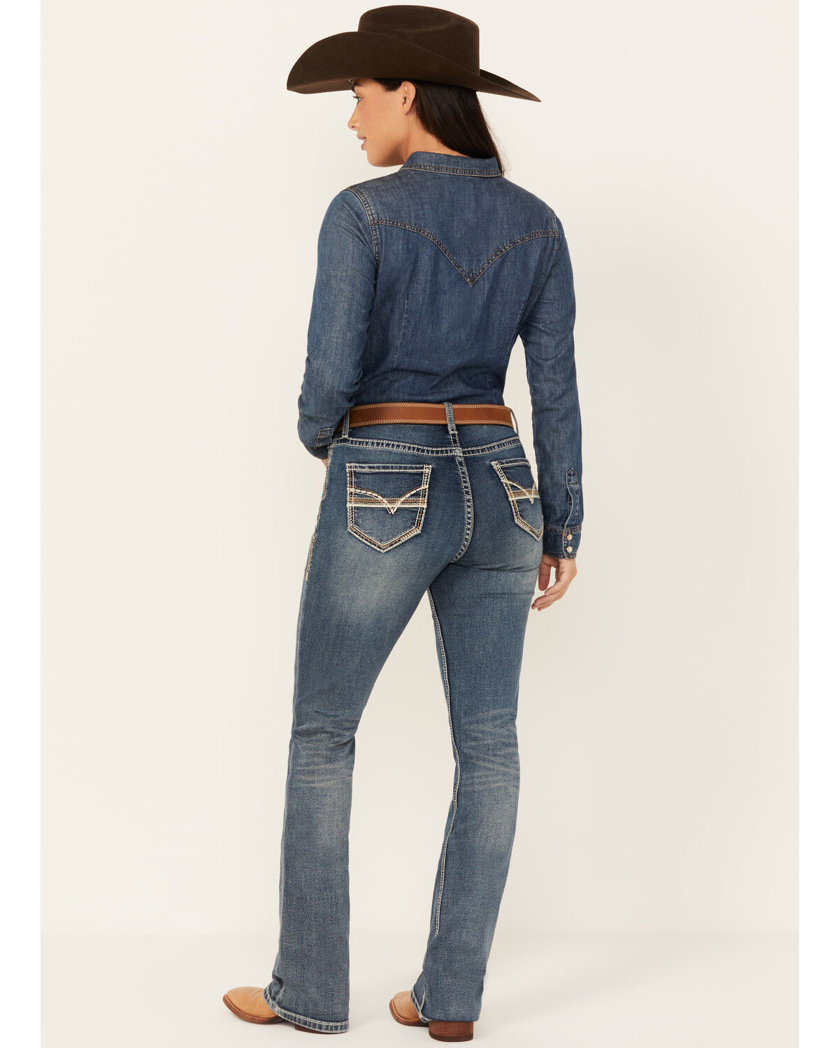 Image #4 - Rock & Roll Denim Women's Medium Wash Mid Rise Stretch Bootcut Jeans, Medium Wash, hi-res