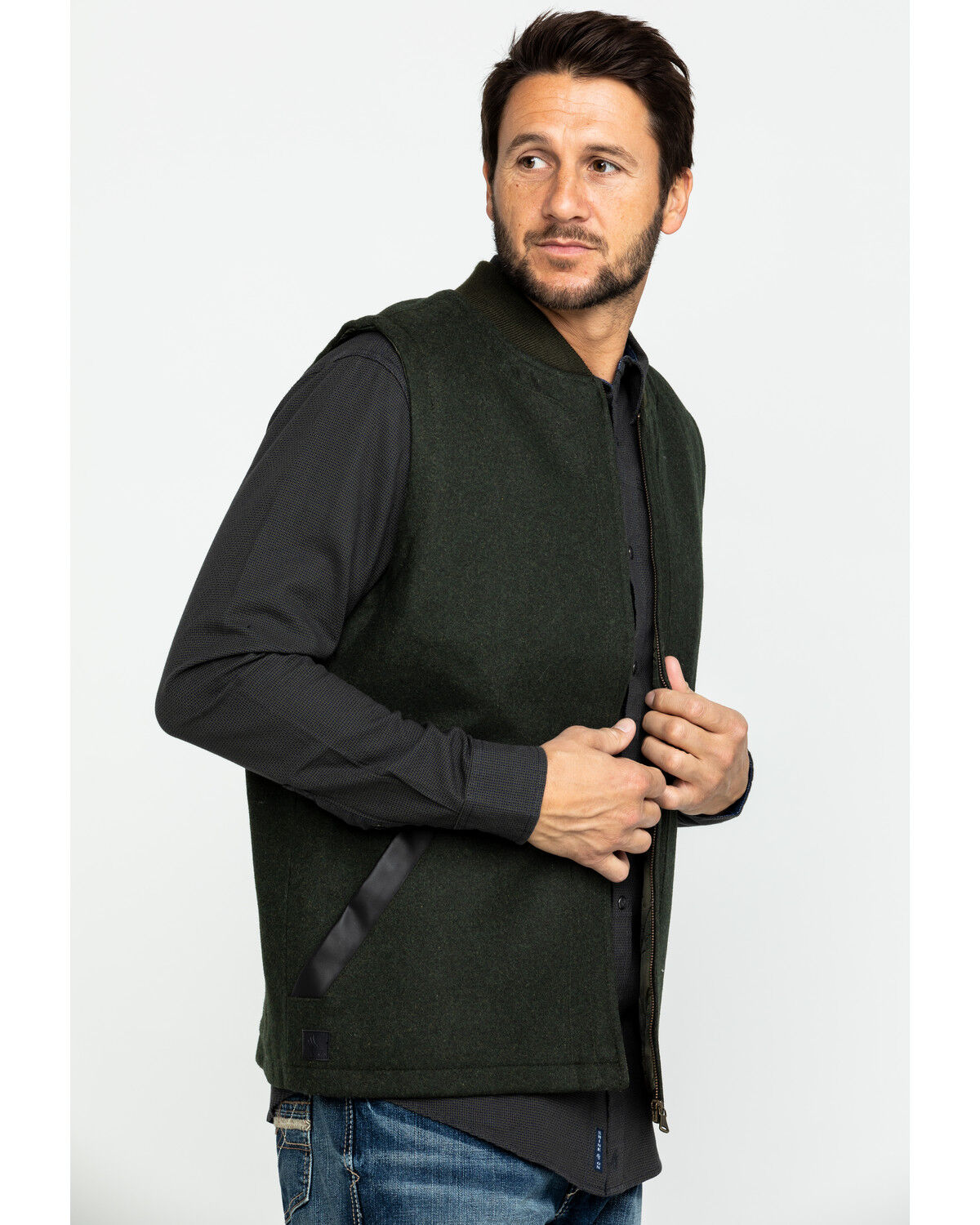 Image #3 - Cody James Men's Grover Wool Blend Leather Pocket Vest, Olive, hi-res