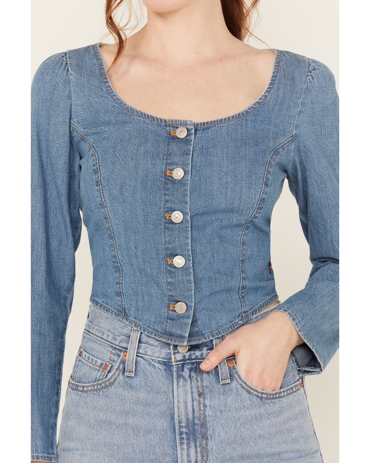 Image #3 - Levi's Women's Daryn Corset Long Sleeve Denim Shirt, Blue, hi-res