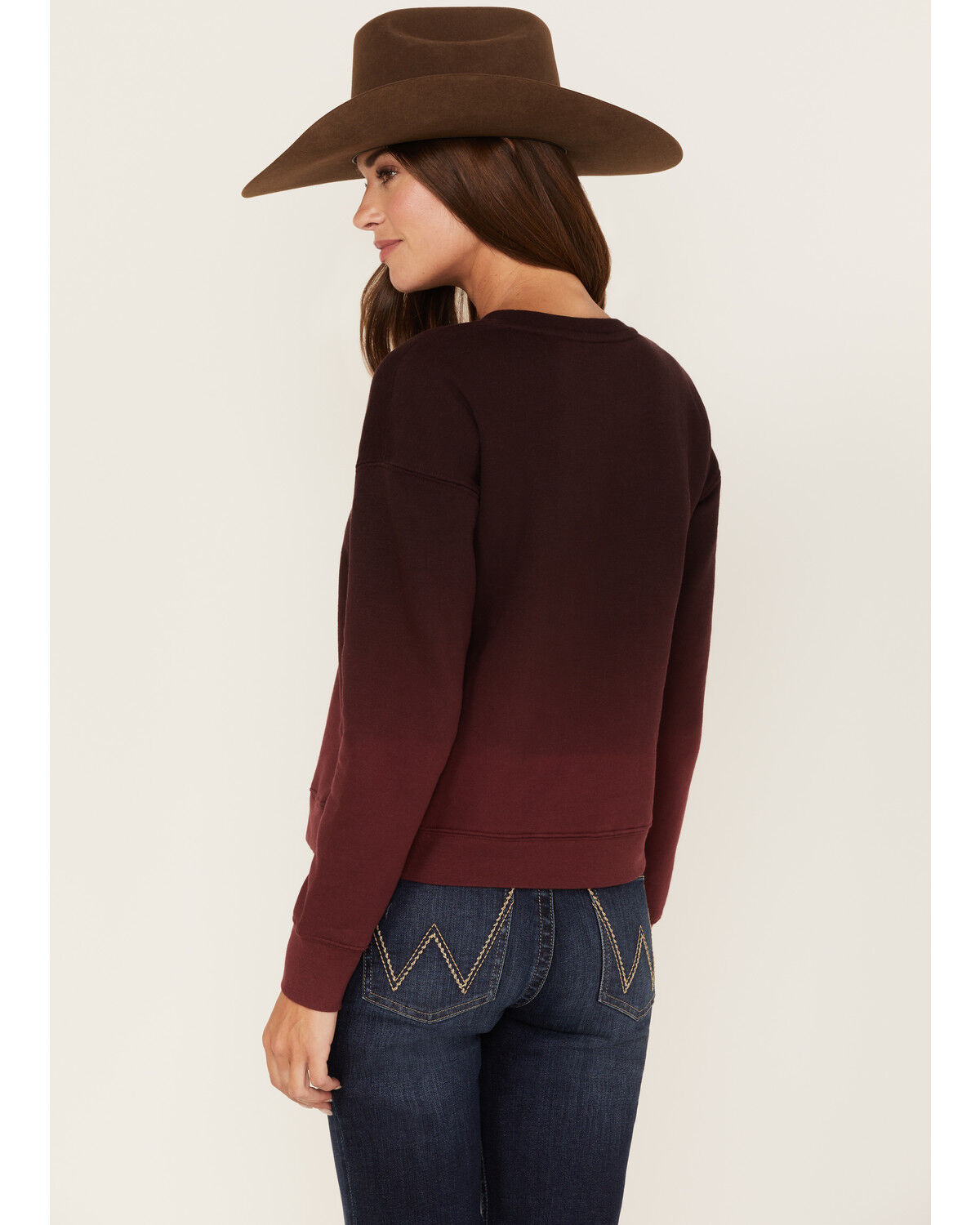 Image #4 - RANK 45® Women's Long Sleeve Ombre Pullover Sweater, Burgundy, hi-res