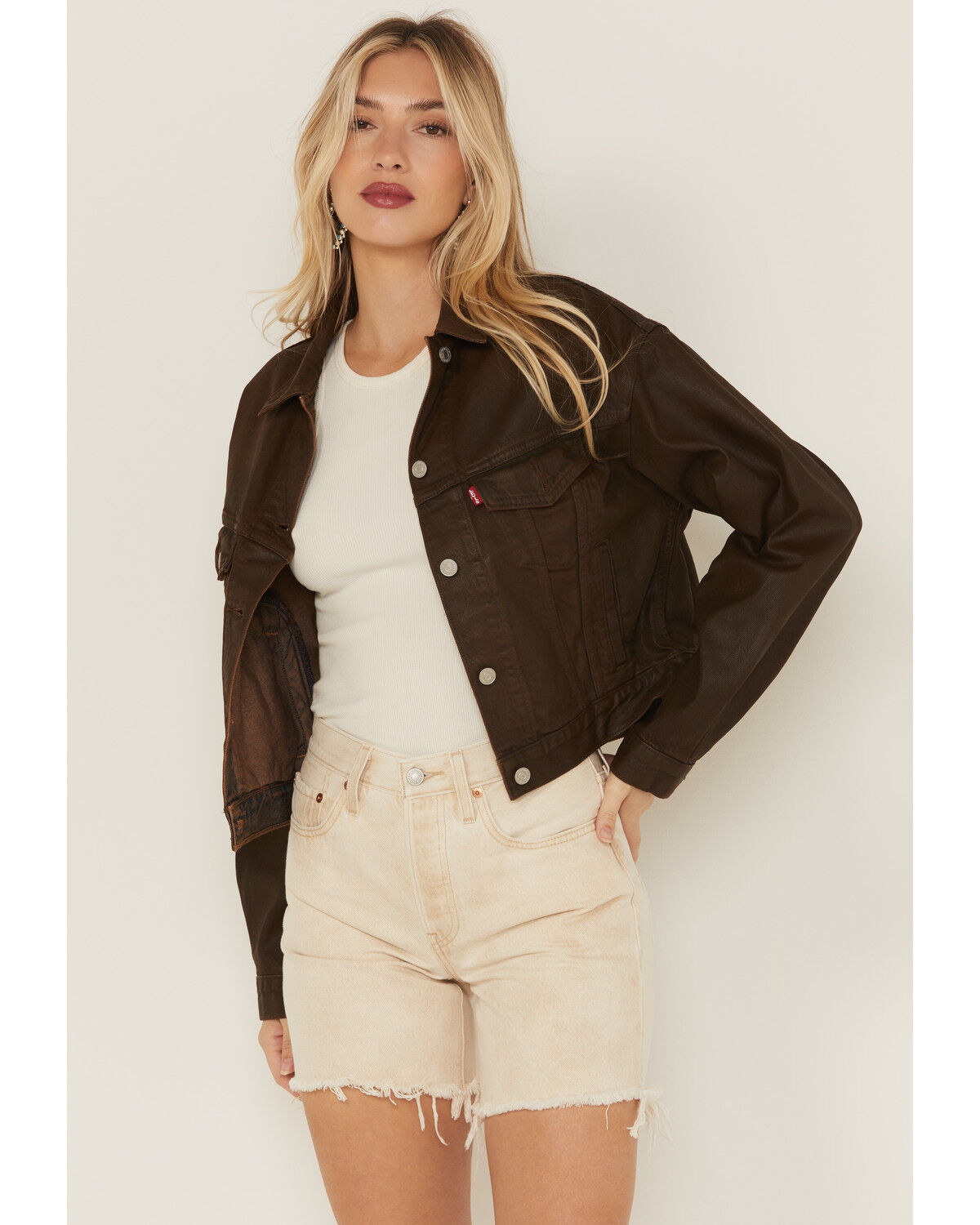Image #1 - Levis' Women's 90s Pay Day Coated Denim Jacket, Brown, hi-res