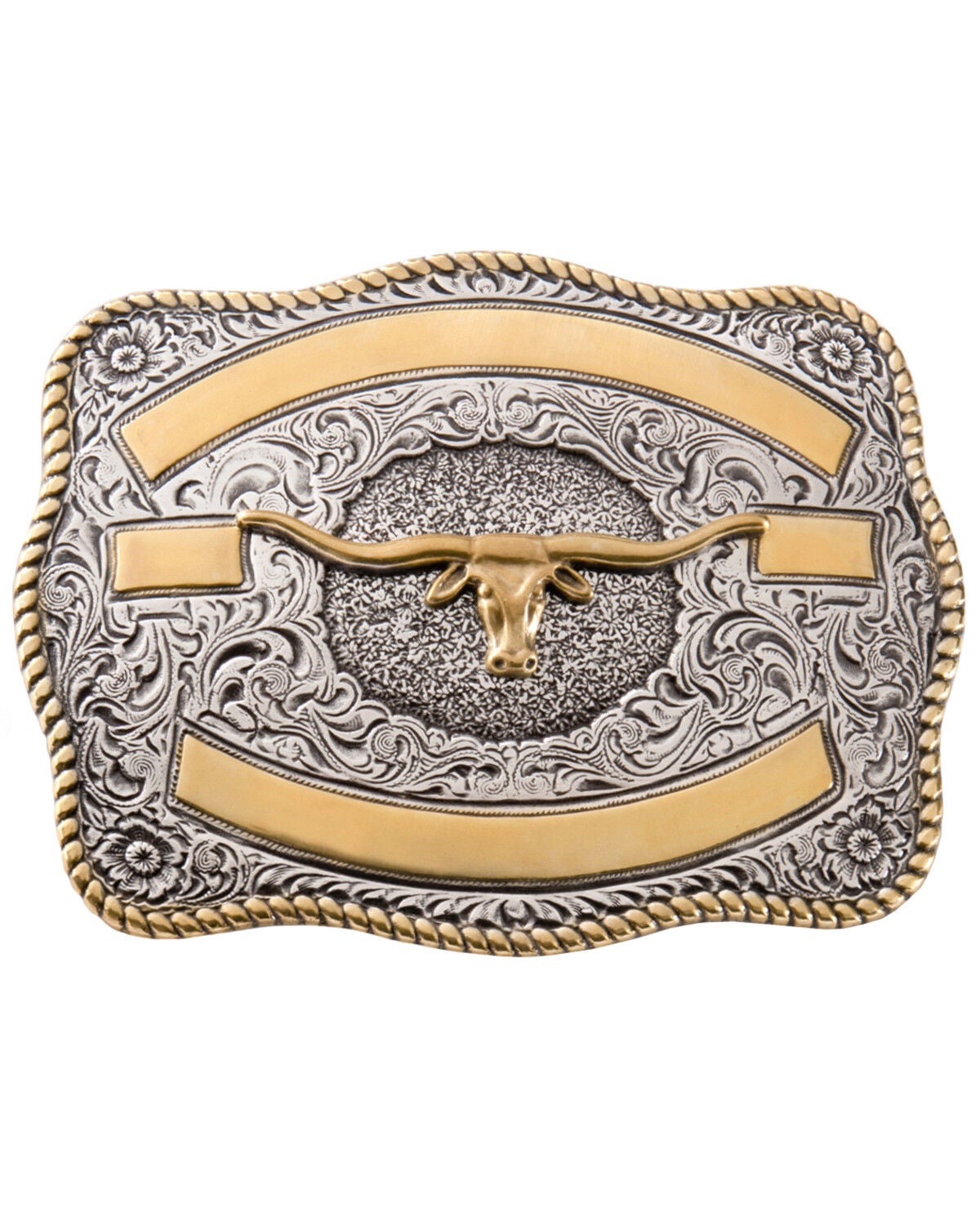 Nocona Men's Two-tone Longhorn Belt Buckle, Silver, hi-res