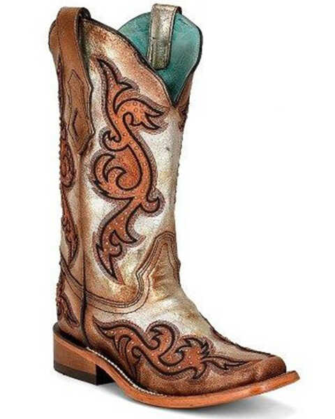 Corral Women's Studded Western Boots - Square Toe, Gold, hi-res