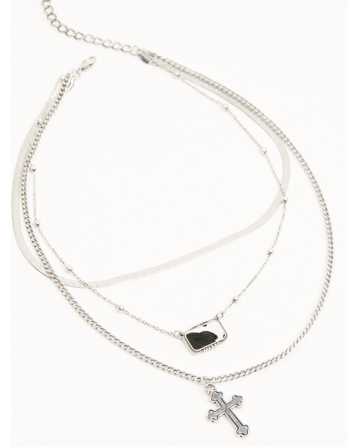 Image #1 - Shyanne Women's Layered Cow Print and Cross Pendant Necklace, Silver, hi-res