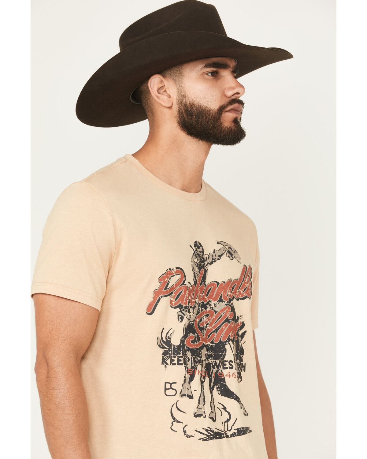 Image #2 - Panhandle Men's Cowboy Short Sleeve Graphic T-Shirt, Tan, hi-res