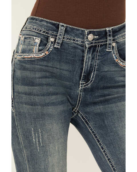 Image #4 - Grace in LA Women's Medium Wash Mid Rise Border Flap Bootcut Stretch Jeans , Medium Wash, hi-res