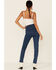 Image #4 - Wishlist Women's Dark Wash Acid Fading High Rise Skinny Jeans, Blue, hi-res