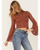 Image #1 - Shyanne Women's Crochet Lace Bell Sleeve Sweater, Brown, hi-res