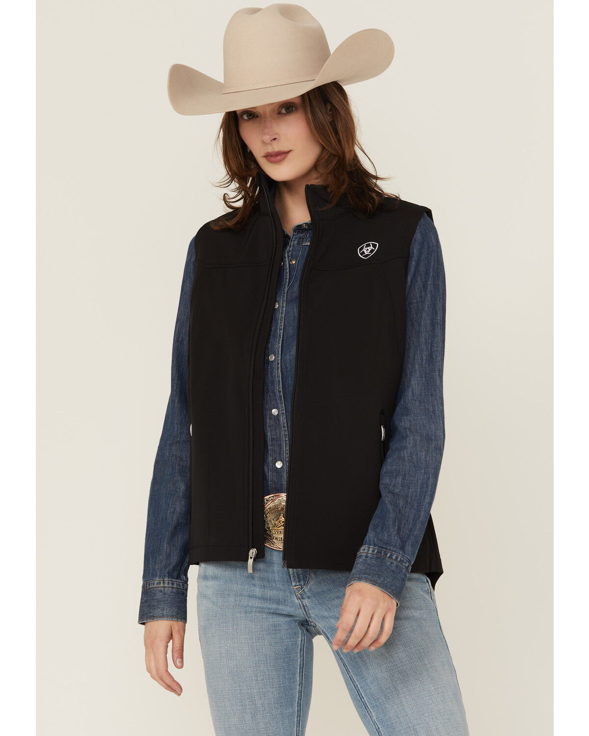 Image #1 - Ariat Women's Team Softshell Vest, Black, hi-res