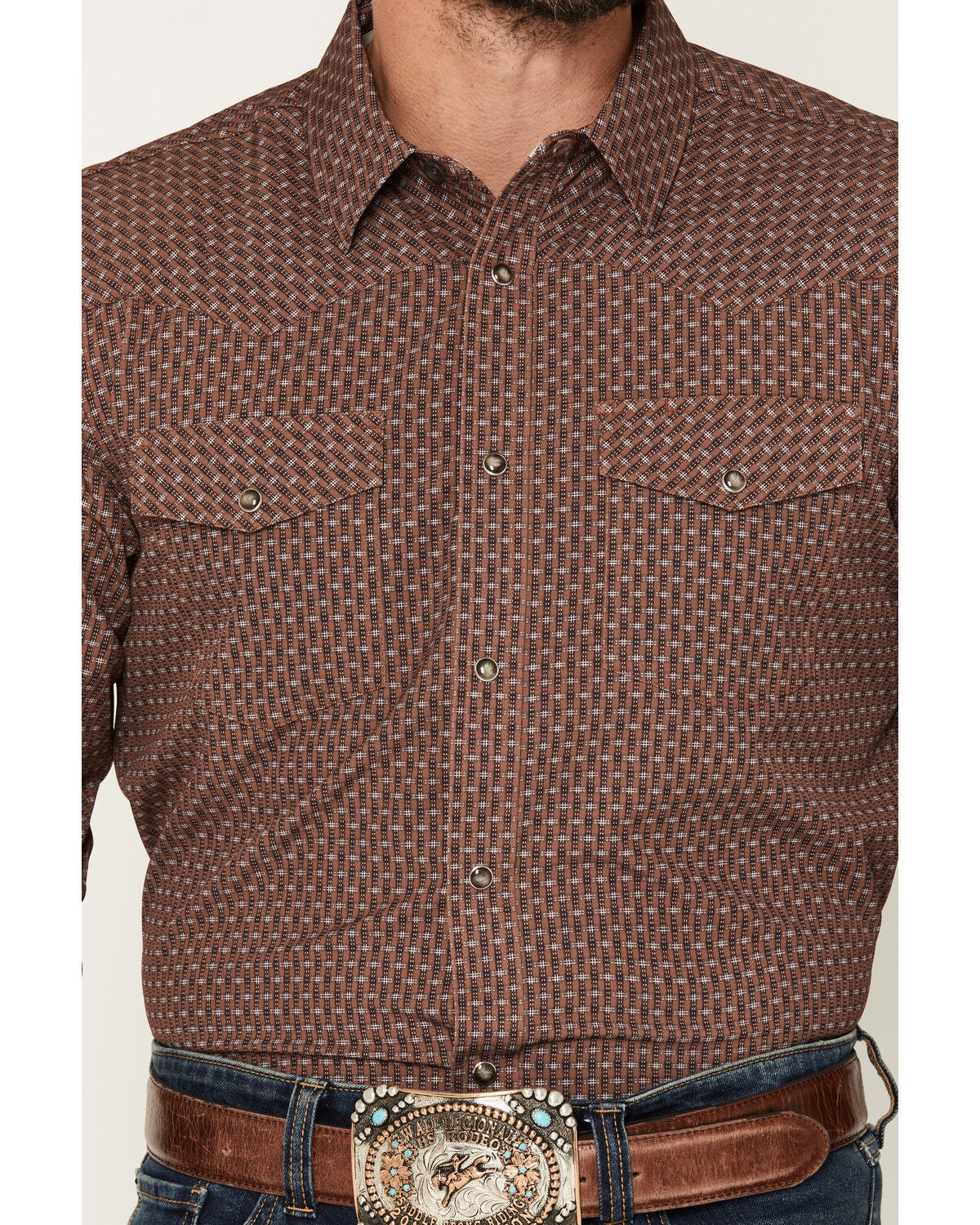 Image #3 - RANK 45&reg; Men's Geotastic Geo Print Rodeo Tech 2.0 Long Sleeve Snap Stretch Performance Western Shirt, Brown, hi-res