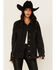 Image #1 - Rock & Roll Denim Women's Distressed Pearl Studded Sleeve Denim Jacket, Black, hi-res