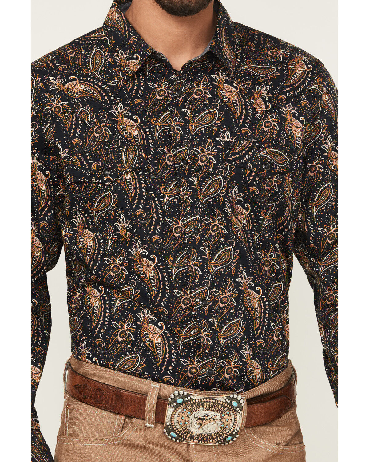 Image #3 - Cody James Men's Desert Dapper Paisley Print Long Sleeve Snap Western Shirt, Navy, hi-res