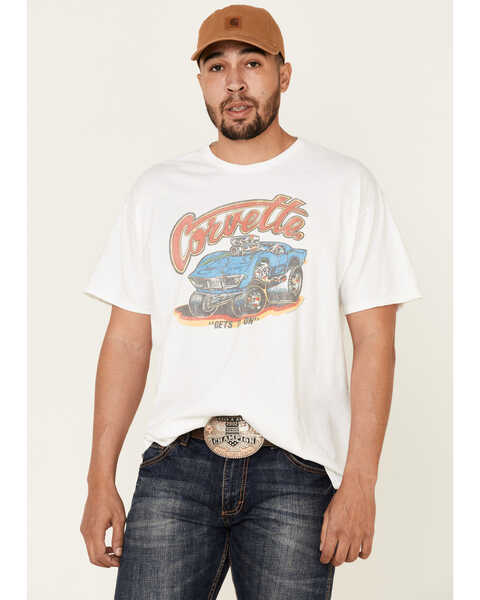 Junk Food Clothing Men's Corvette Get's It On Graphic T-Shirt , White, hi-res