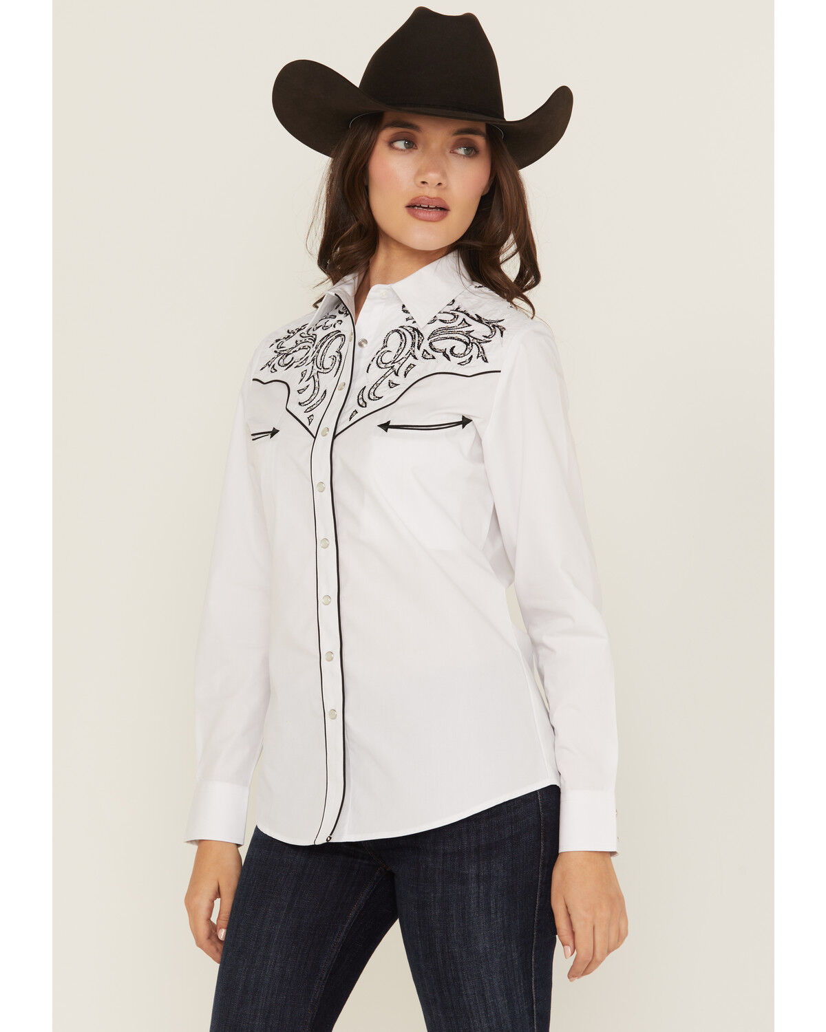 Image #1 - Rodeo Clothing Women's Embroidered Long Sleeve Snap Western Shirt, White, hi-res