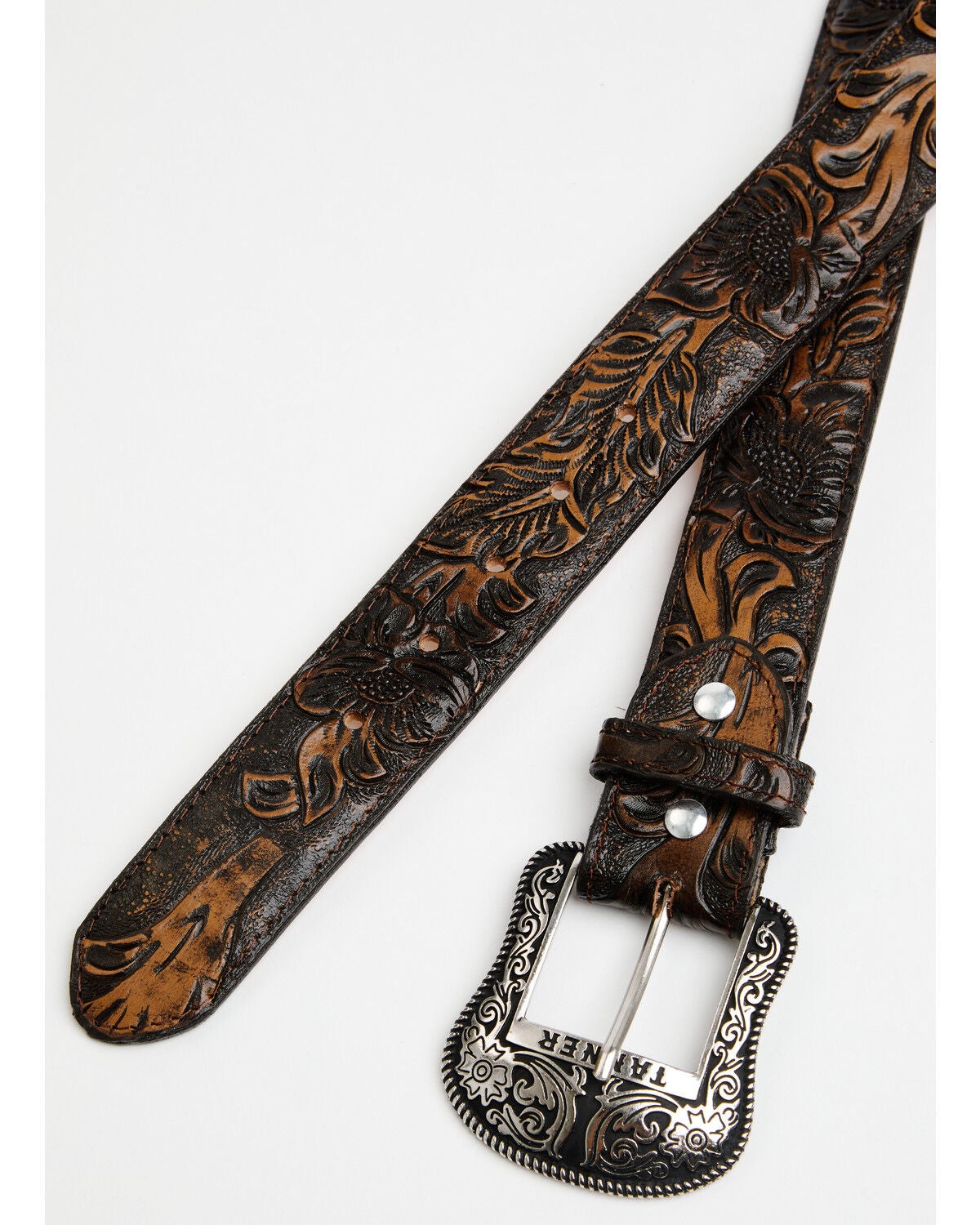Image #2 - Tanner Mark Men's Jungle Tooled Leather Belt, Brown, hi-res