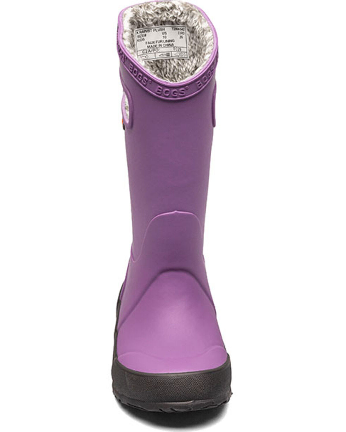 Image #4 - Bogs Girls' Solid Plush Rain Boots - Round Toe, Purple, hi-res