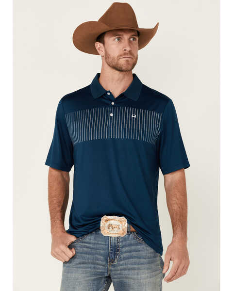 Cinch Men's Arena Flex Blue Chest Stripe Short Sleeve Polo Shirt , Blue, hi-res