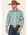 Image #1 - Roper Men's Juniper Dobby Large Plaid Long Sleeve Pearl Snap Western Shirt, Blue, hi-res