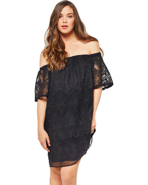 Image #1 - Glam Women's Crochet Embroidered Dress , Black, hi-res