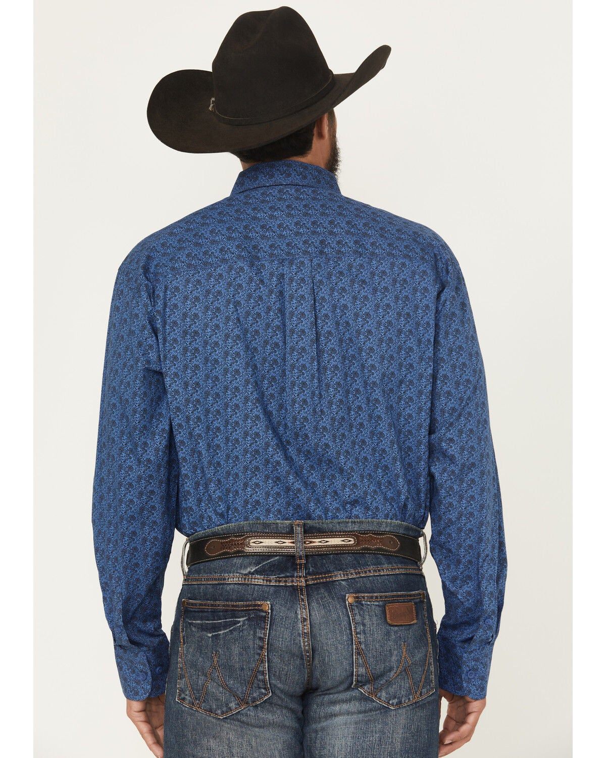 Image #4 - George Strait by Wrangler Men's Floral Print Long Sleeve Button-Down Stretch Western Shirt, Blue, hi-res