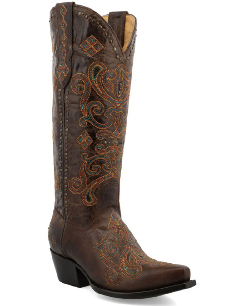 Black Star Women's Lockhart Brown Embroidered Leather Western Boot - Snip Toe , Brown, hi-res