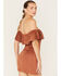 Image #4 - Shyanne Women's Off Shoulder Faux Suede Mini Dress, Chestnut, hi-res