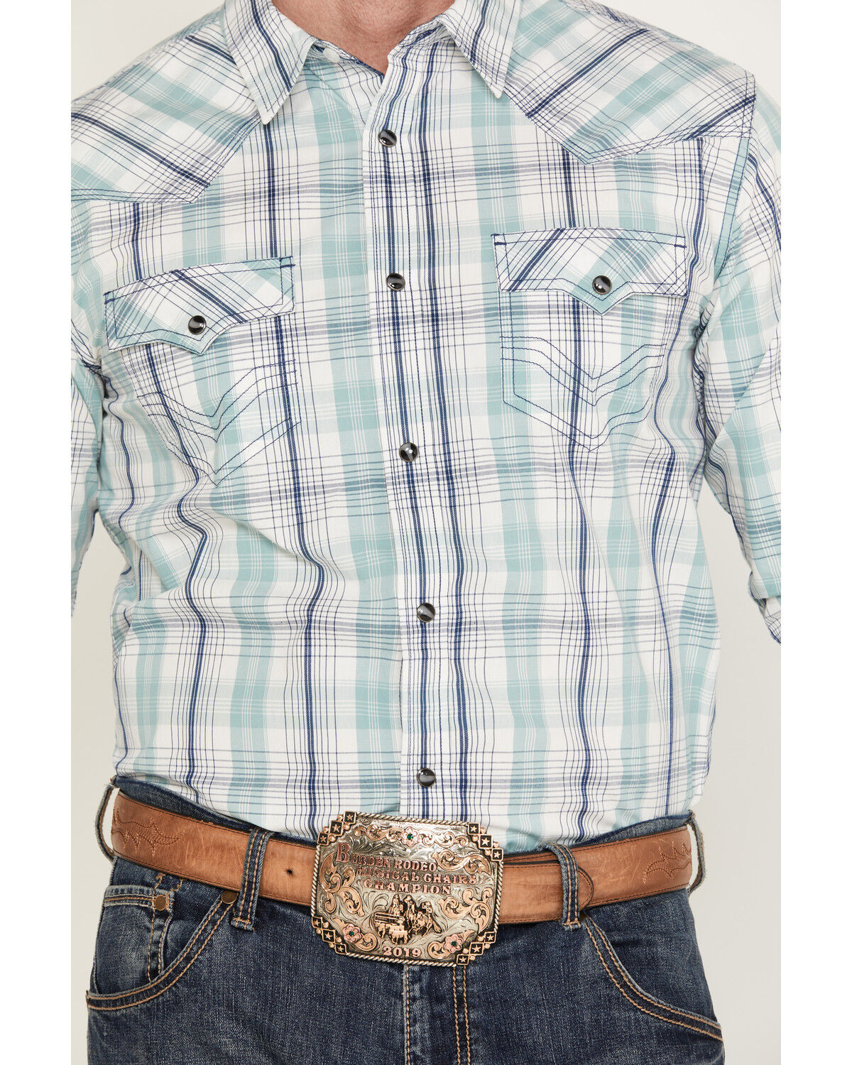 Image #3 - Cody James Men's Ely Plaid Print Long Sleeve Western Snap Shirt, Navy, hi-res