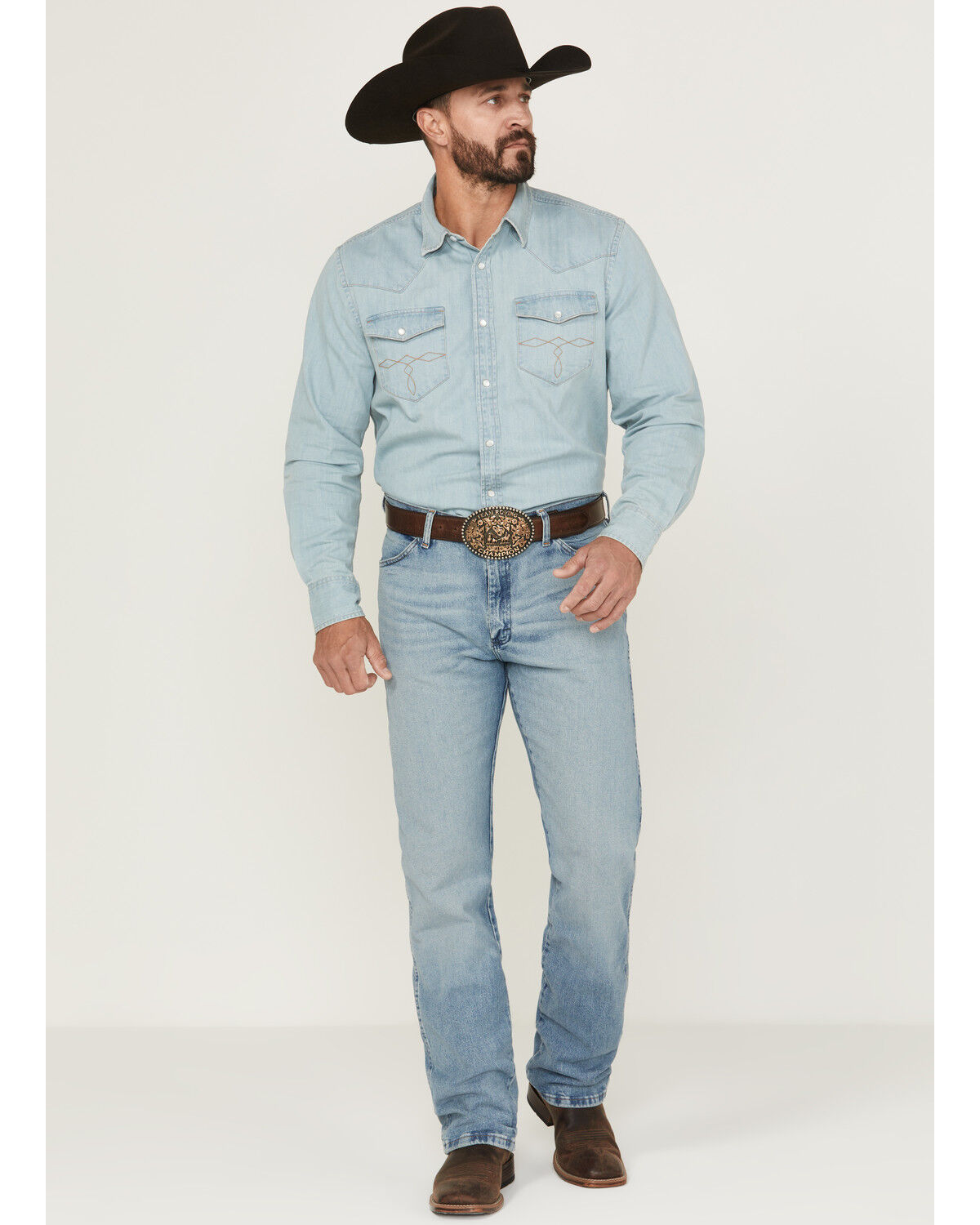 Image #1 - Wrangler Men's Cowboy Cut Vintage Light Wash Regular Fit Stretch Denim Jeans, Light Wash, hi-res