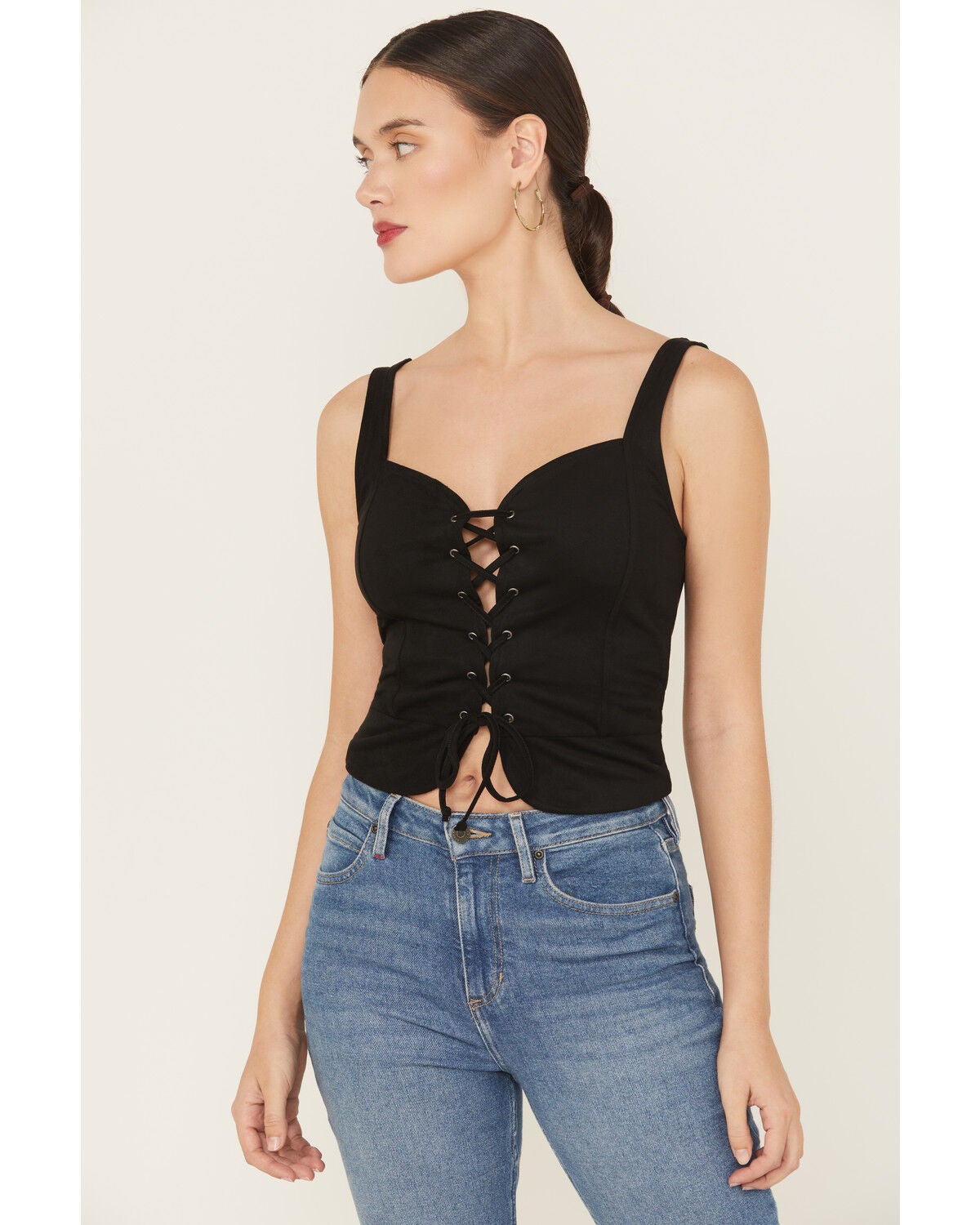 Idyllwind Women's Eastland Faux Suede Lace-Up Corset, Black, hi-res