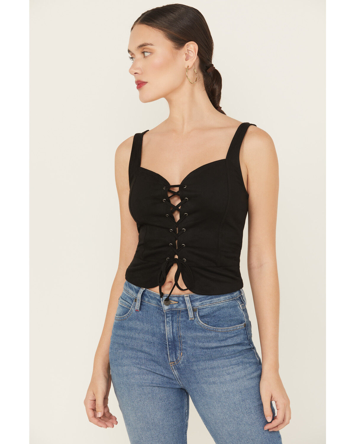 Image #1 - Idyllwind Women's Eastland Faux Suede Lace-Up Corset, Black, hi-res