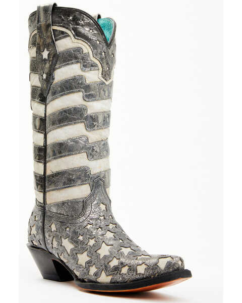 Corral Women's Stars and Stripes Blacklight Western Boots - Snip Toe, Black, hi-res