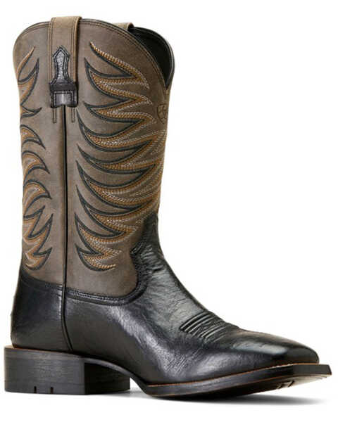 Image #1 - Ariat Men's Badlands Exotic Ostrich Western Boots - Broad Square Toe , Black, hi-res