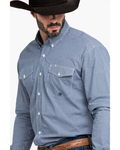 Roper Men's Amarillo Meadow Mini Check Plaid Long Sleeve Western Shirt , Blue, hi-res