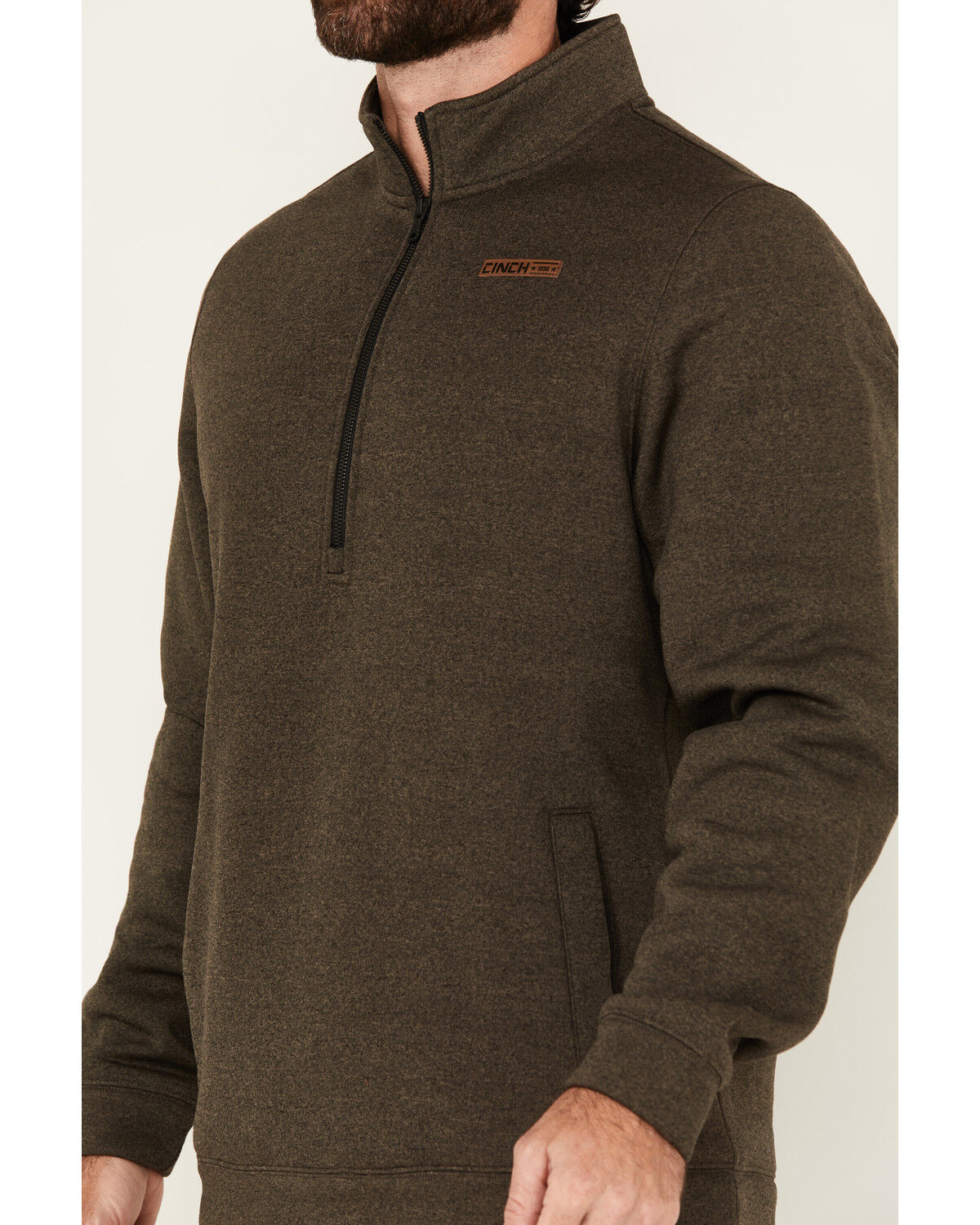 Image #3 - Cinch Men's Solid Quarter Zip Long Sleeve Pullover, Brown, hi-res