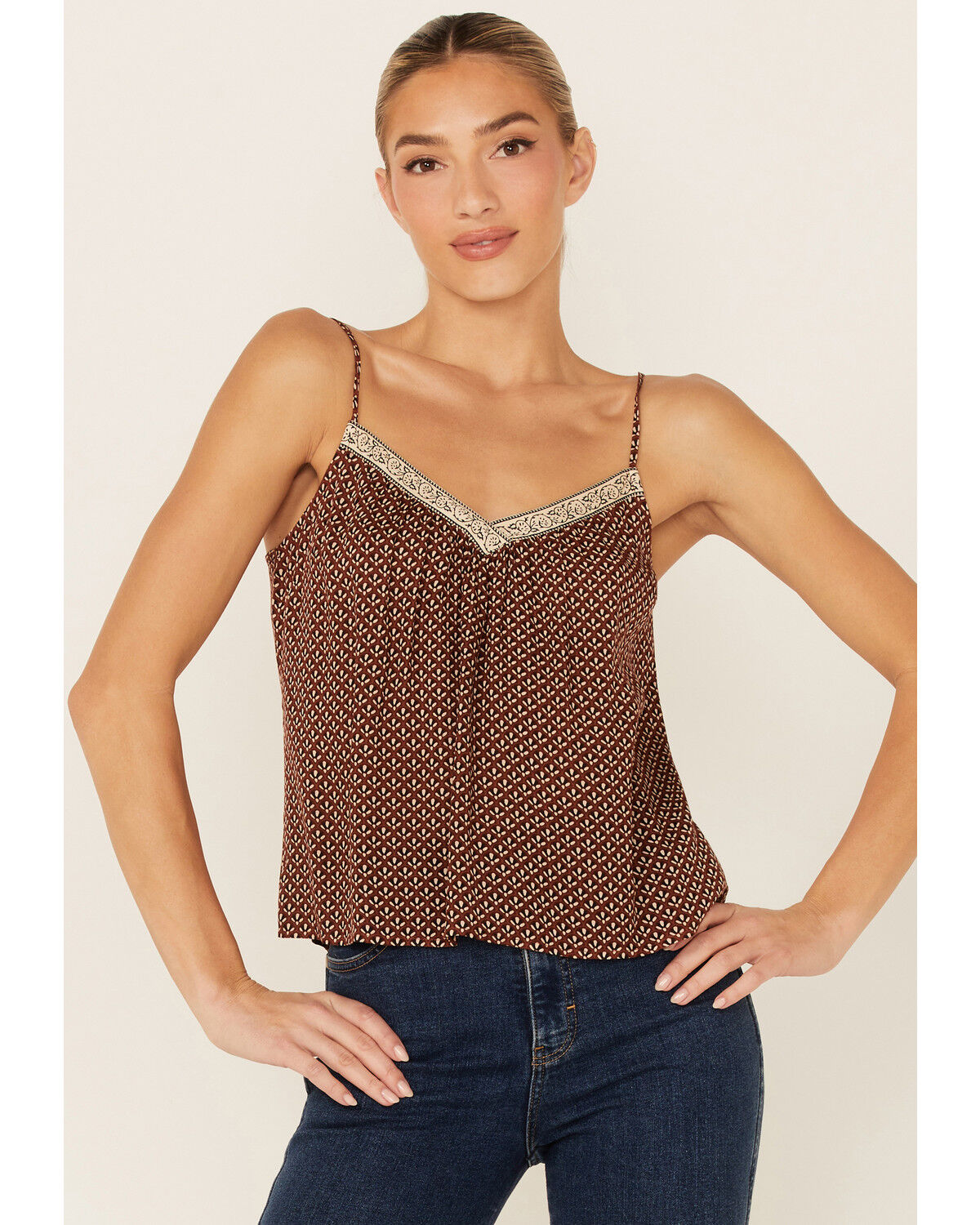 Image #1 - Patrons of Peace Women's Tawny Tile Print Neck Line Cami, Rust Copper, hi-res