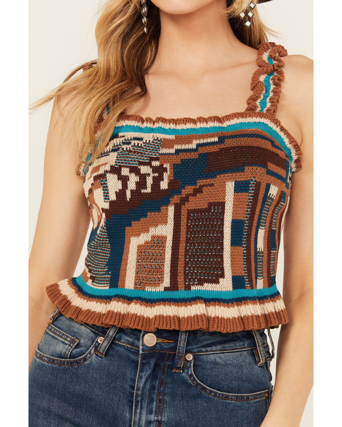 Image #3 - Shyanne Women's Crochet Sweater Tank, Medium Blue, hi-res