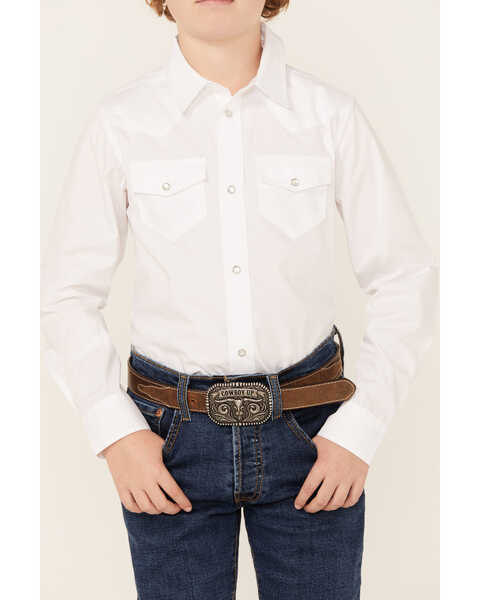 Image #3 - Cody James Boys' Solid Long Sleeve Pearl Snap Western Shirt , White, hi-res