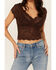 Image #3 - Shyanne Women's Flutter Sleeve Lace Crop Top, Dark Brown, hi-res