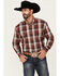 Image #1 - Roper Men's Amarillo Plaid Print Long Sleeve Button-Down Western Shirt, Wine, hi-res